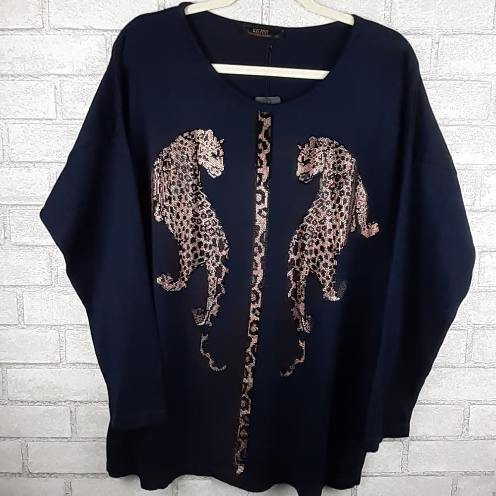 Dark Blue Crew Neck Sweater  With Sequins